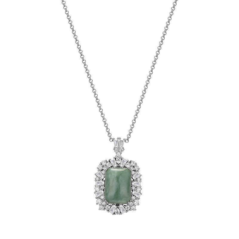 Dynasty Jade Sterling Silver Jade & Cubic Zirconia Halo Pendant Necklace, Womens Green Product Image