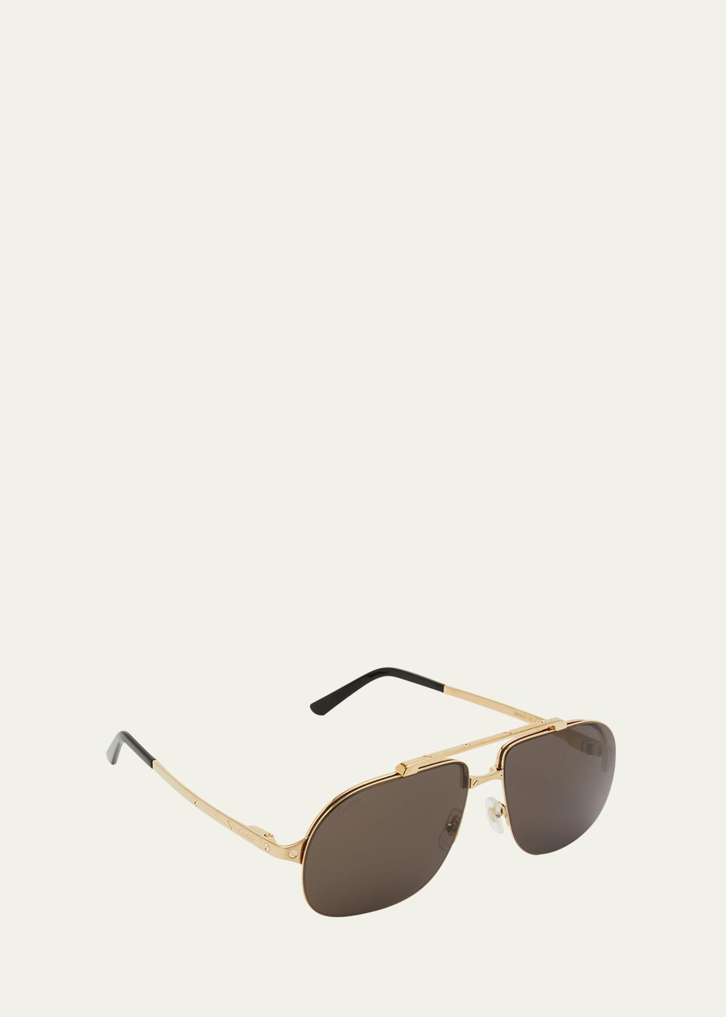 Cartier Santos Evolution 24K Gold Plated Navigator Sunglasses, 62mm Product Image