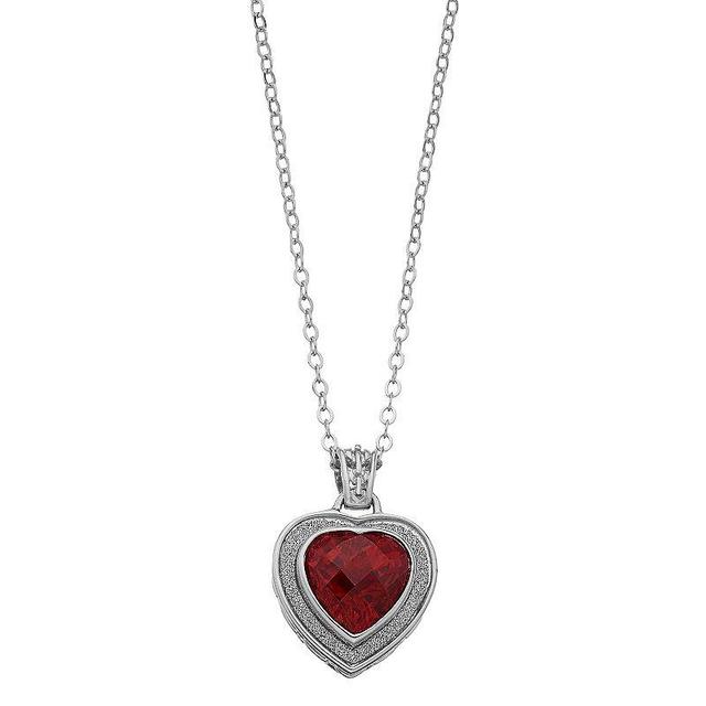 Sterling Silver Glittering Border Amethyst Heart Pendant Necklace, Womens Multicolor Product Image