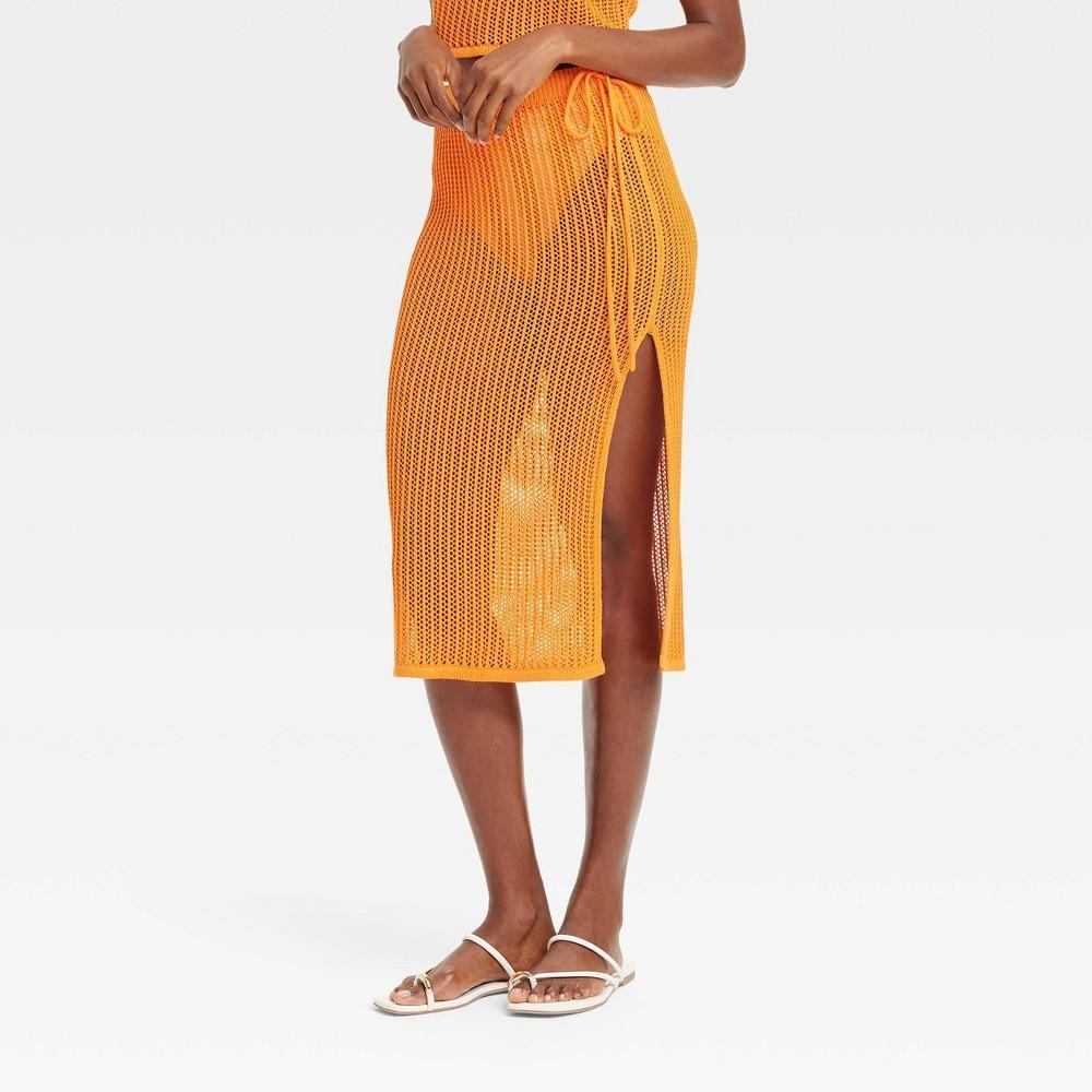 Womens Beach Bungalow Openwork Midi Skirt - A New Day Orange XL product image