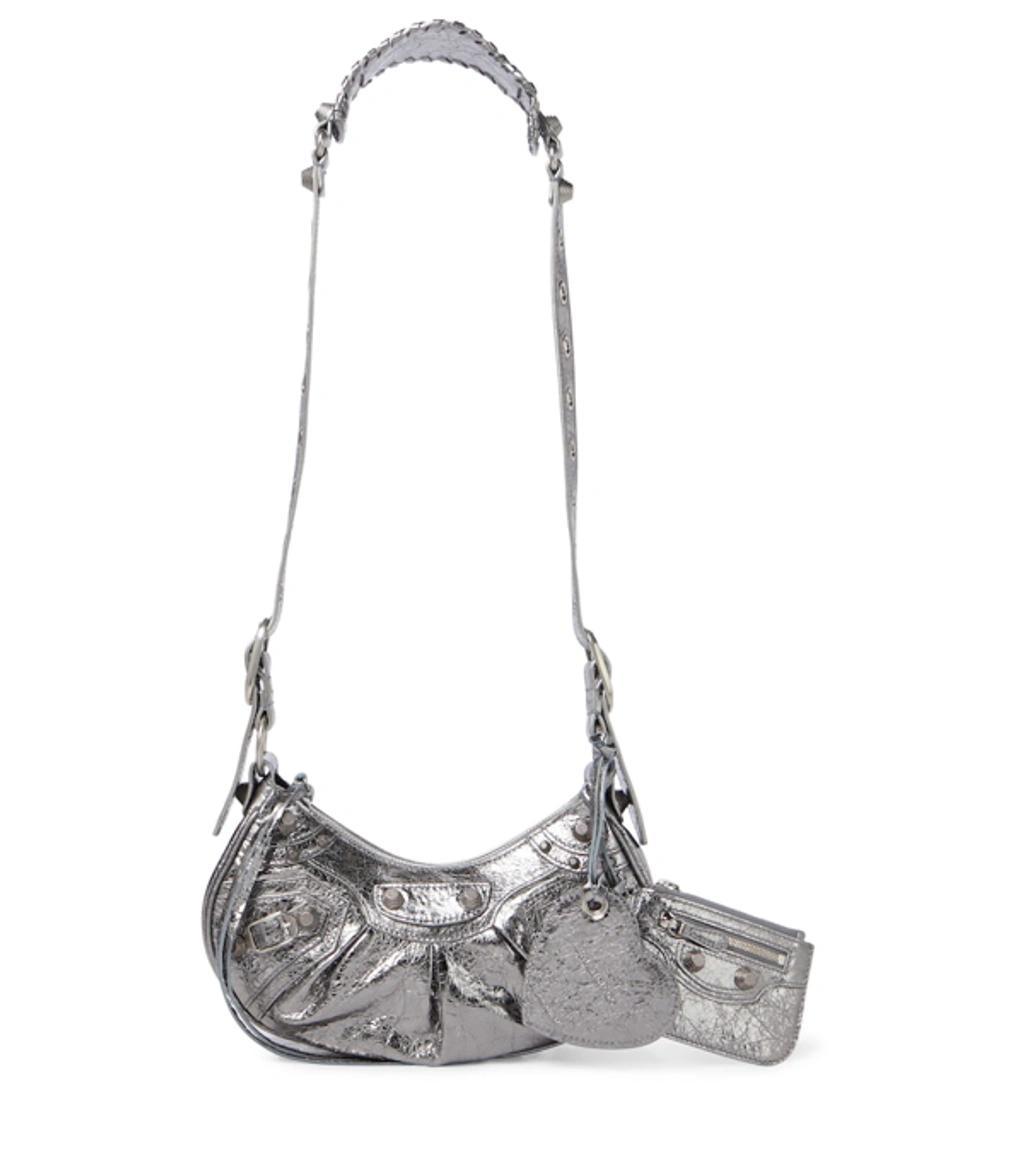 BALENCIAGA Le Cagole Xs Leather Shoulder Bag In Silver Product Image