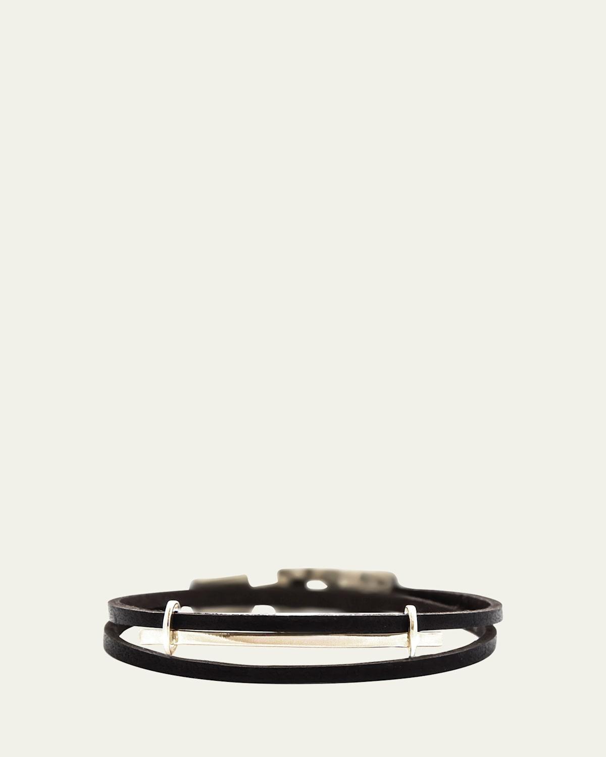 Mens San Remo Double Wrap Leather Bracelet with 14K Gold Bar Product Image