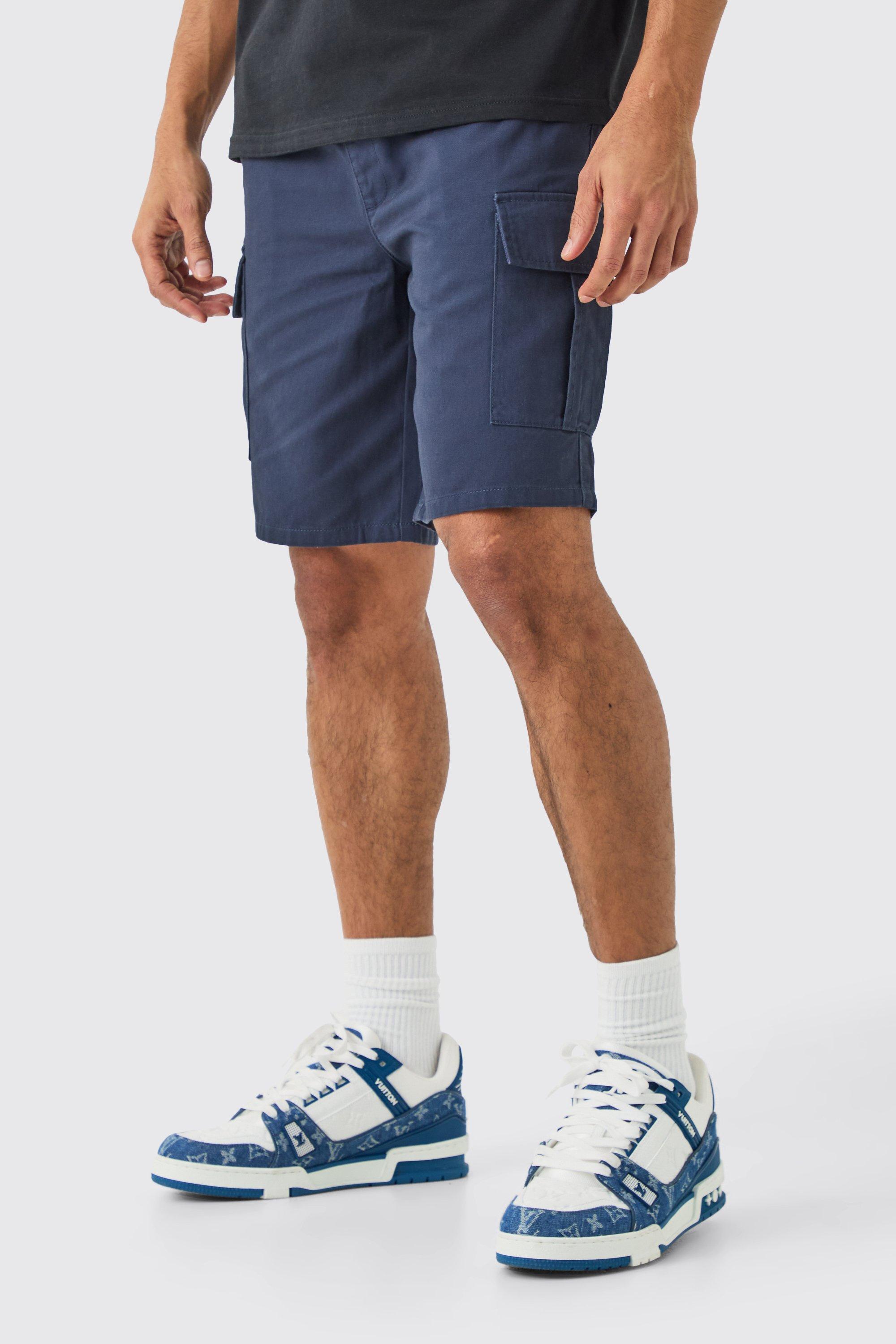 Elasticated Waist Navy Relaxed Fit Cargo Shorts | boohooMAN USA Product Image