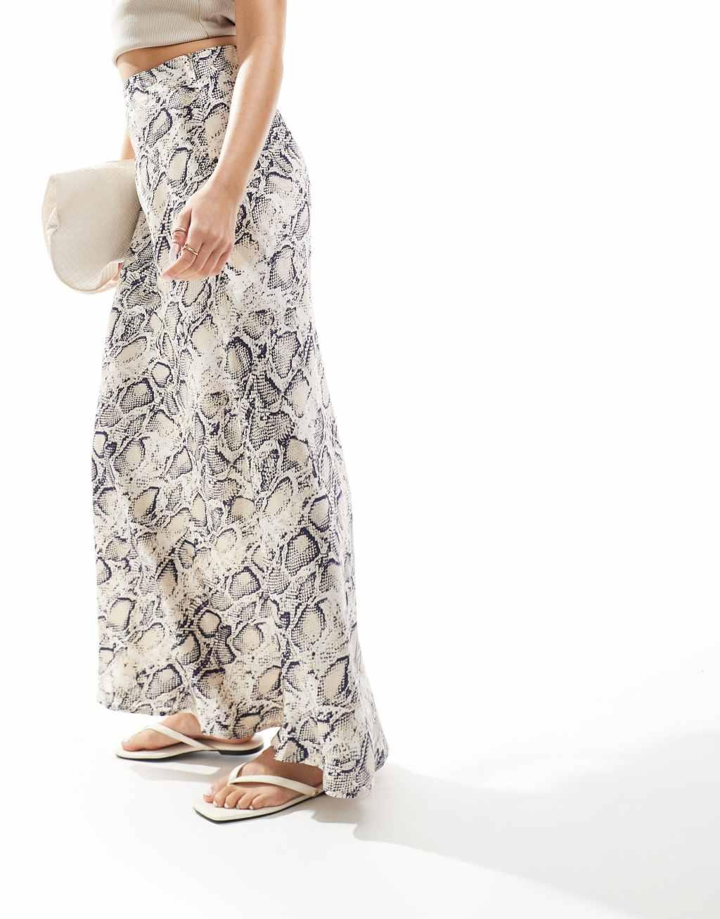 Vila satin maxi skirt in snake skin print Product Image