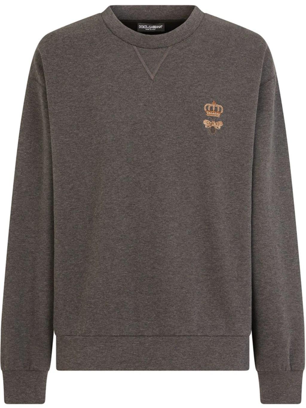 Bee-embroidered Cotton-blend Sweatshirt In Grau Product Image