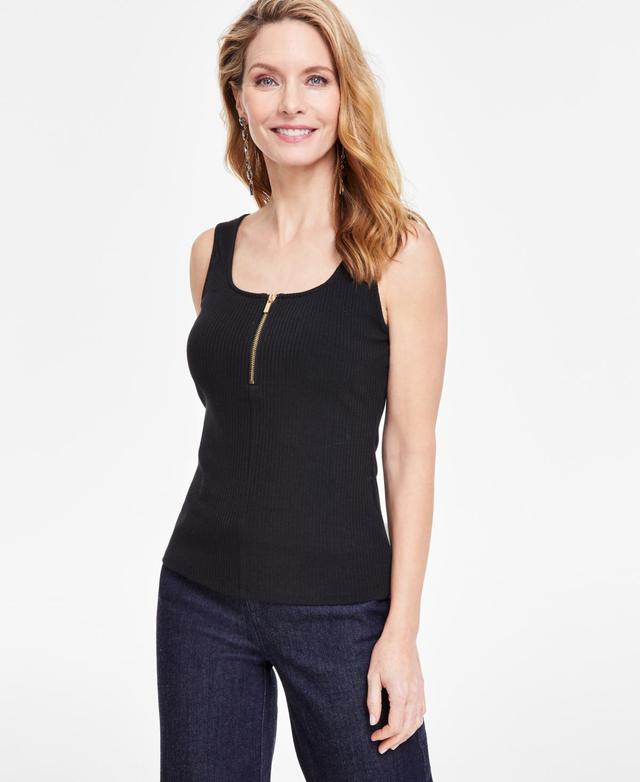 Women's Half Zip Ribbed Knit Tank Top, Created for Macy's Product Image