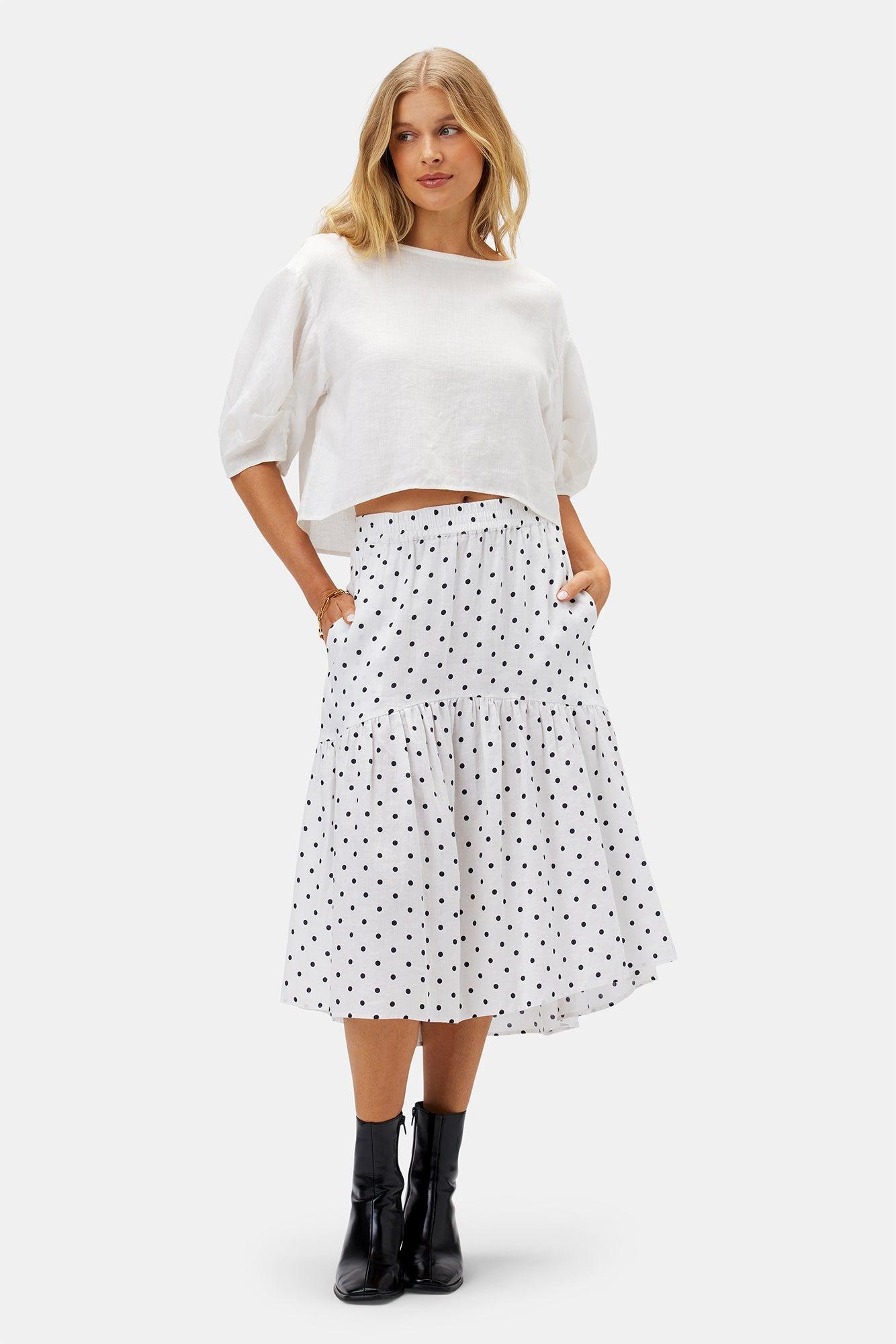 Lilly Pilly Lola Organic Linen Skirt - Polka Dots Product Image