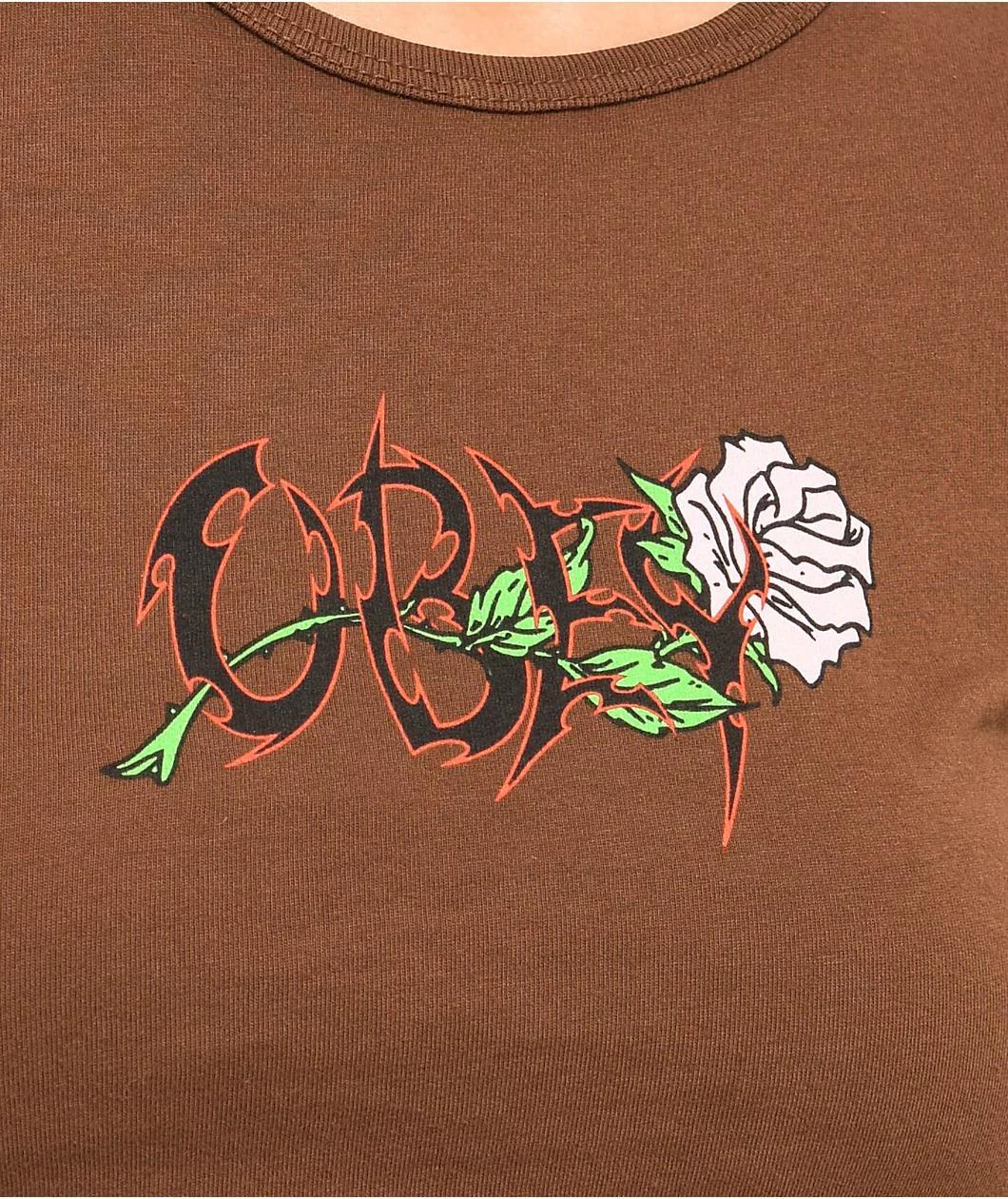 Obey Rose & Thorn Brown Crop T-Shirt Product Image