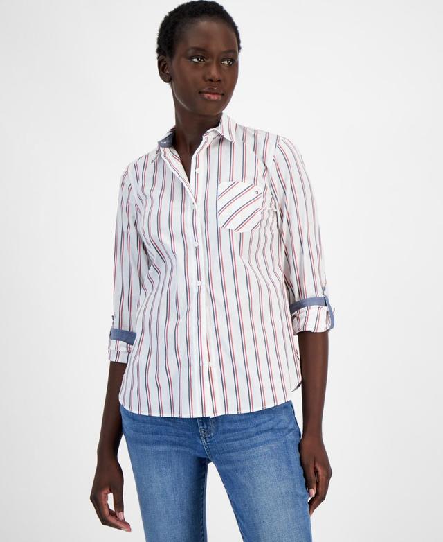 Tommy Hilfiger Womens Cotton Striped Utility Shirt Product Image