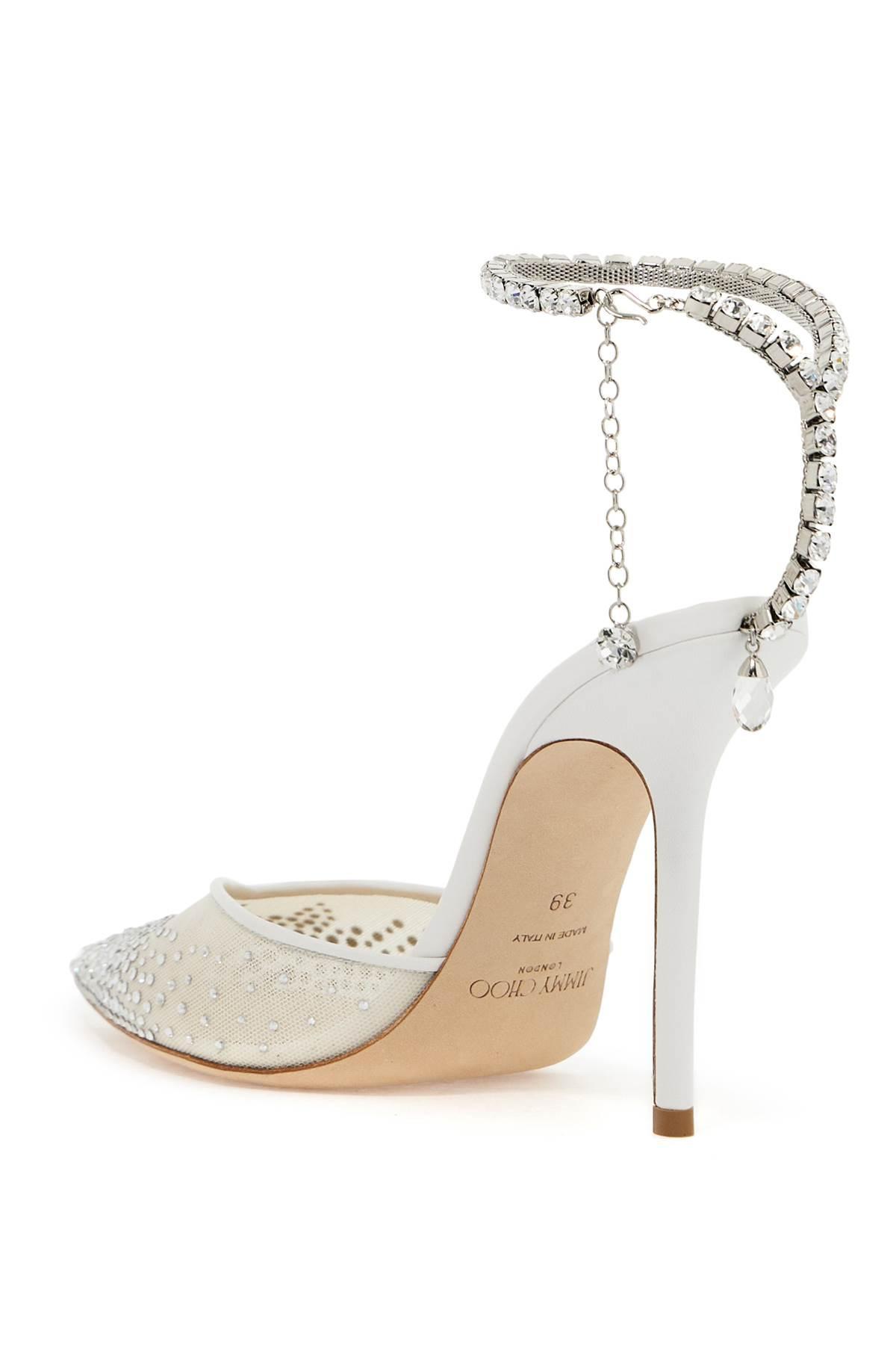 JIMMY CHOO Saeda Crystal Ankle Strap Pointed Toe Pump In White Product Image