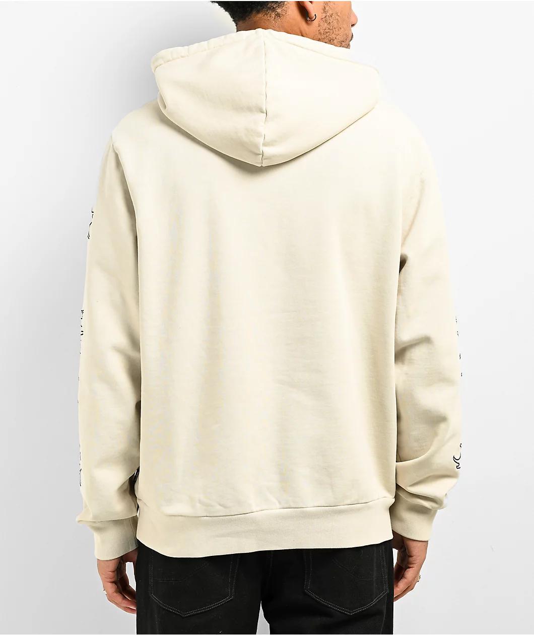 Welcome Barb Sleeve Embroidered Bone Pigment Dye Hoodie Product Image