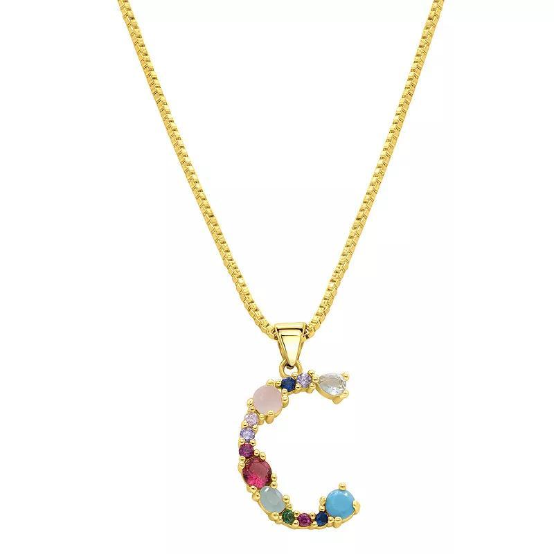 Adornia Gold Tone Multi Color Cubic Zirconia Initial Necklace, Womens Product Image