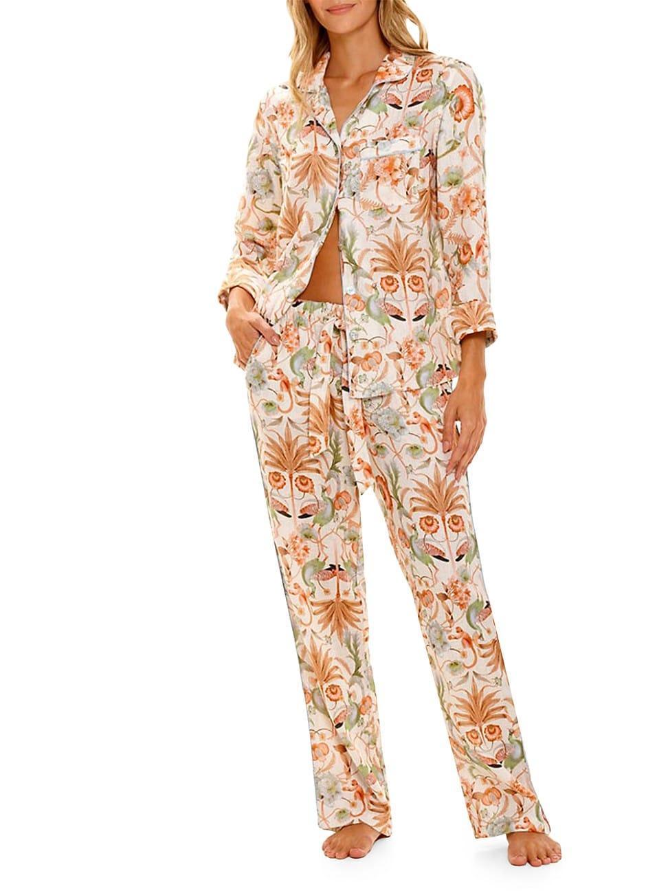 Womens Summer Soire Emma Peach Jungle Linen Pajama Set Product Image