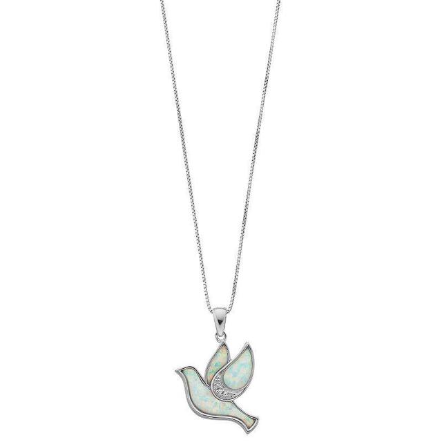 Gemminded Sterling Silver Lab-Created Opal & Diamond Accent Dove Pendant, Womens White Product Image