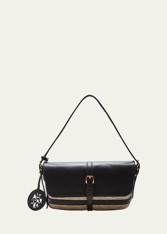 Womens Watermill Straw & Leather Shoulder Flap Bag Product Image