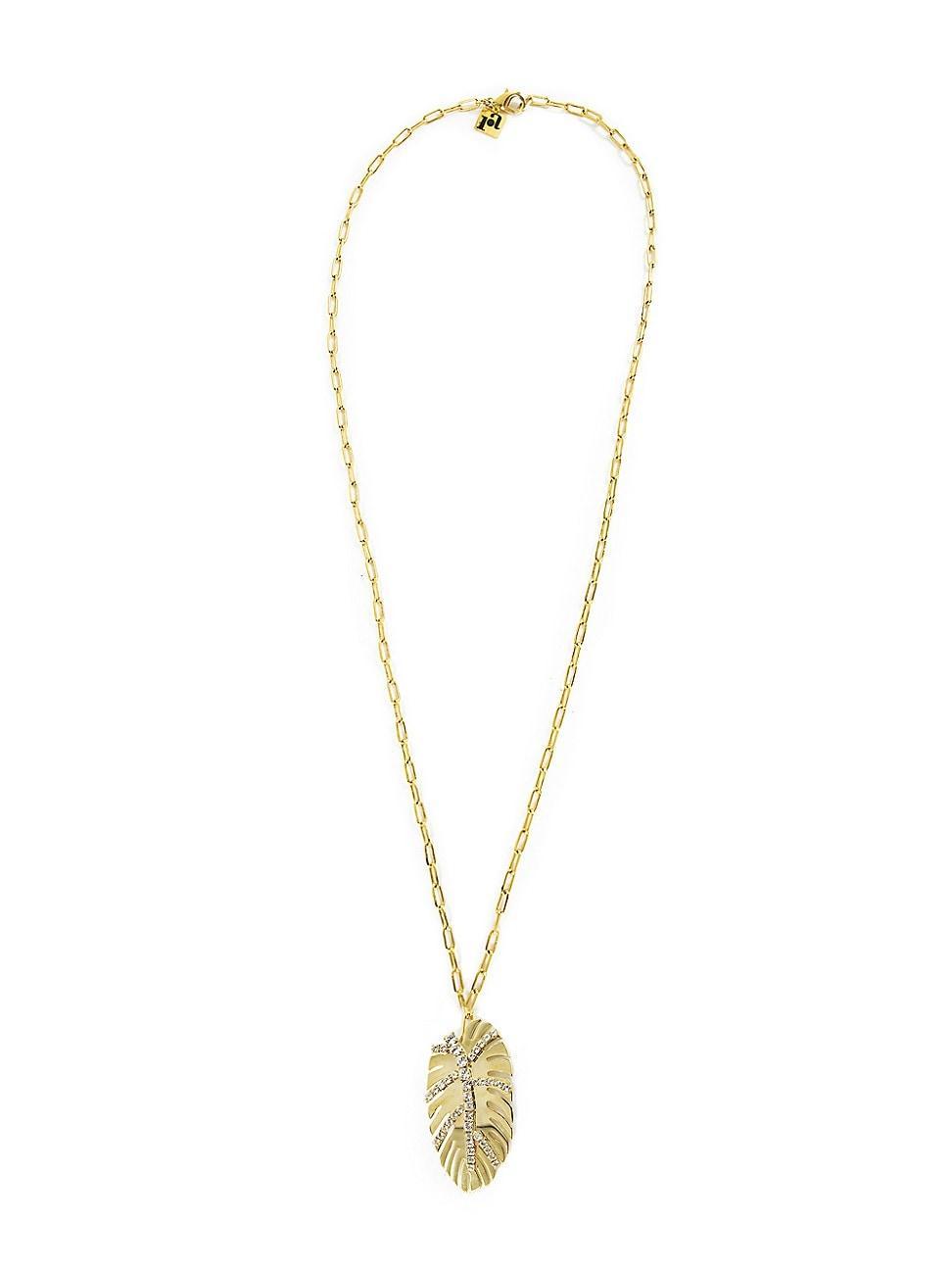 Womens Tropicalia Goldtone & Crystal Palm-Leaf Pendant Necklace Product Image