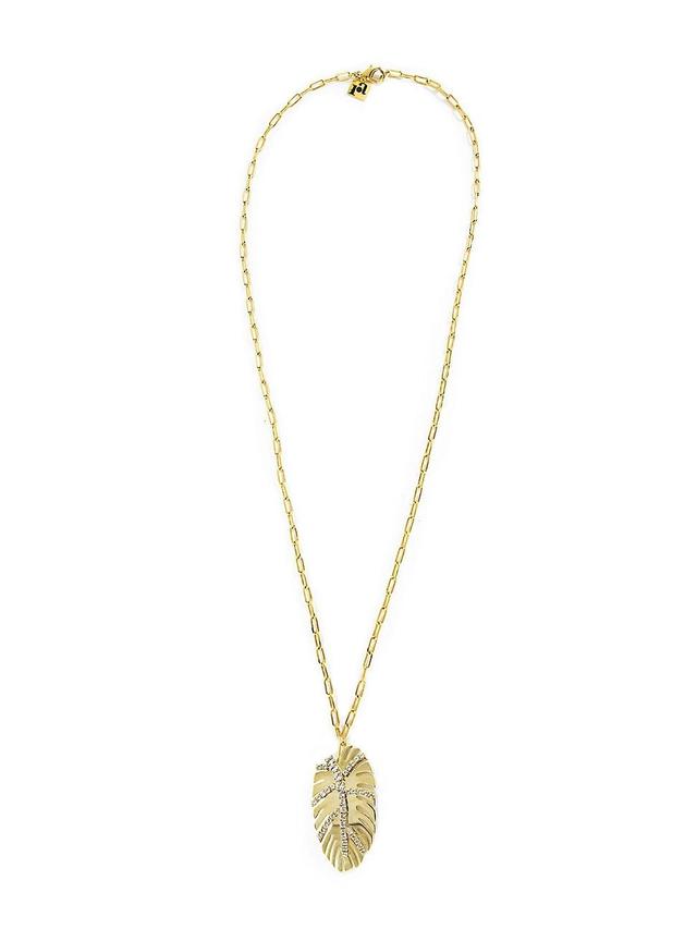 Womens Tropicalia Goldtone & Crystal Palm-Leaf Pendant Necklace Product Image