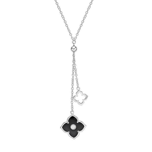 Gemminded Sterling Silver Black Onyx & Cubic Zirconia Flower Pendants Y-Necklace, Womens Product Image