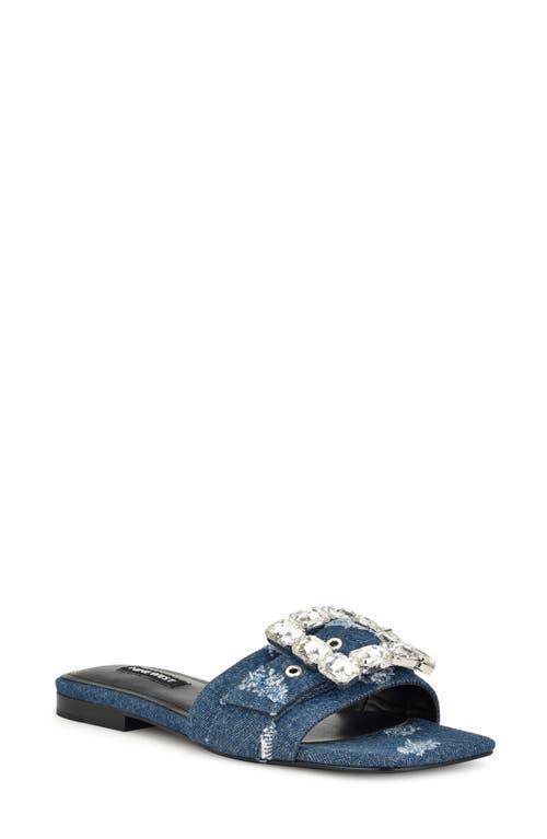 Nine West Matter Slip-on Embellished Womens Flat Sandals Dark Blue Blue Product Image