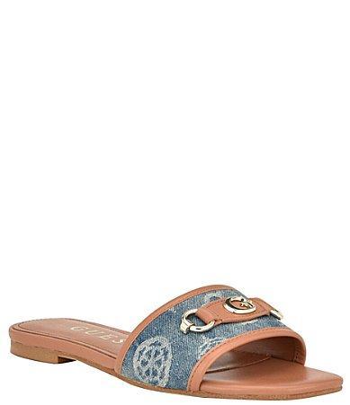 Guess Hammi 3 Denim Logo Print Hardware Flat Sandals Product Image