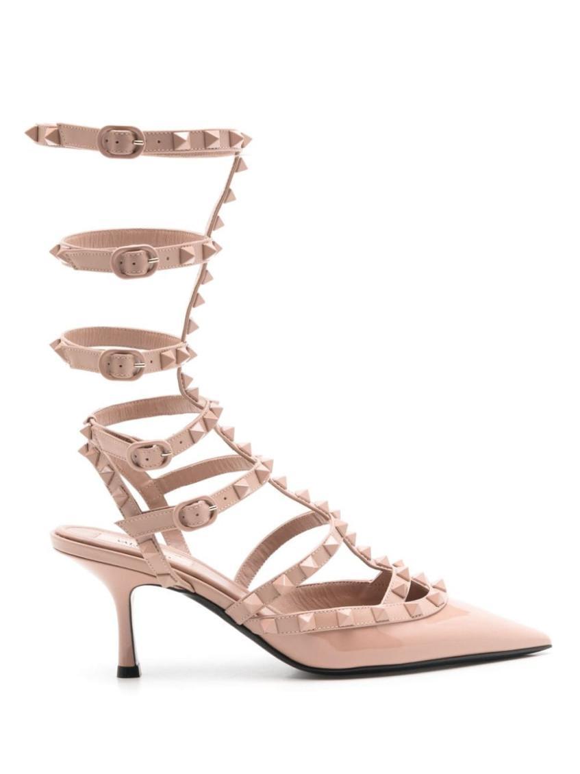 VALENTINO GARAVANI Rockstud Caged Leather Pumps In Natural product image