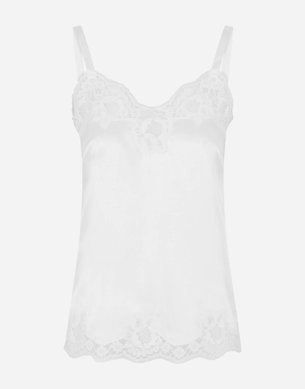 DOLCE & GABBANA Satin Lingerie Top With Lace In Natural White Product Image