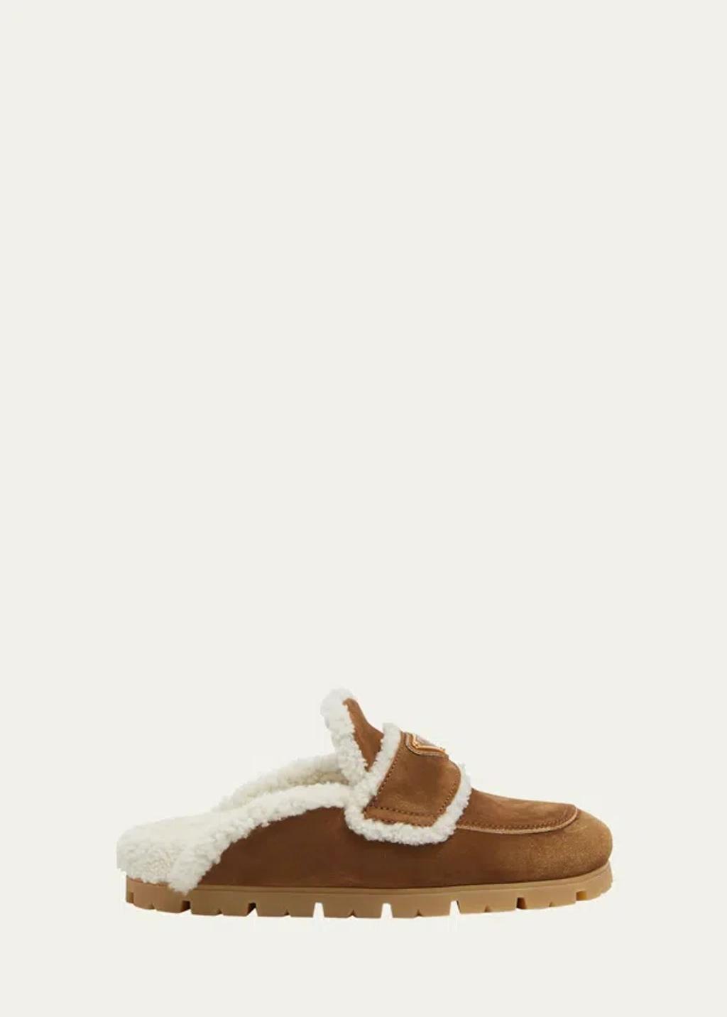 Suede Shearling Cozy Loafer Mules In Brown Product Image