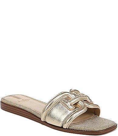 Sam Edelman Irina Metallic Leather Double E Square Toe Flat Slide Sandals Product Image