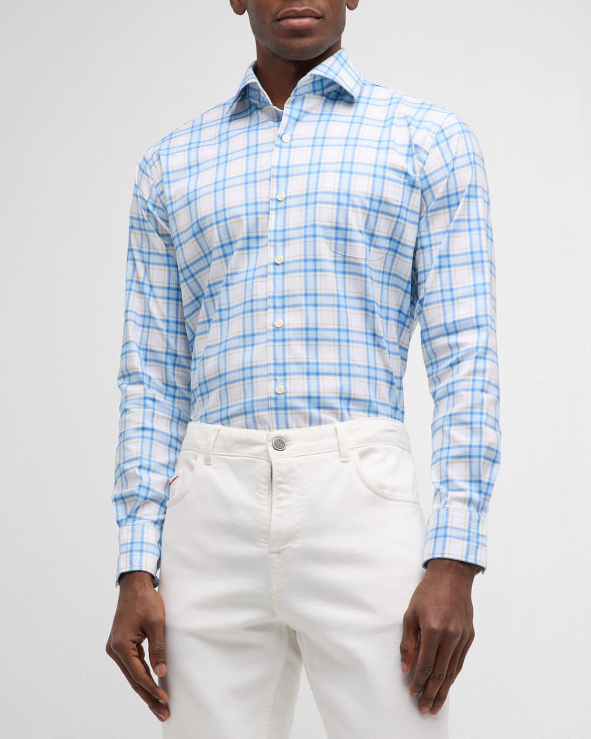 Peter Millar Rex Crown Lite Windowpane Plaid Stretch Button-Up Shirt Product Image