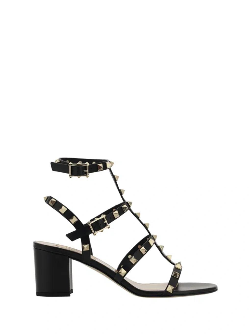 VALENTINO GARAVANI Rockstud Heeled Sandals In Black Product Image