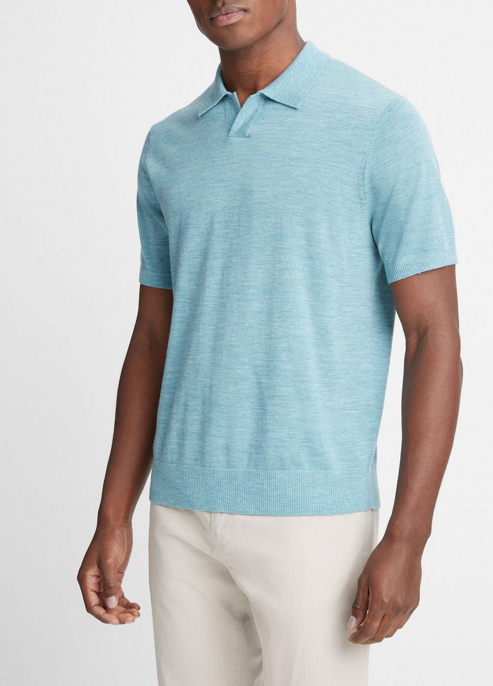 Merino Wool Short-Sleeve Johnny Collar Sweater Product Image