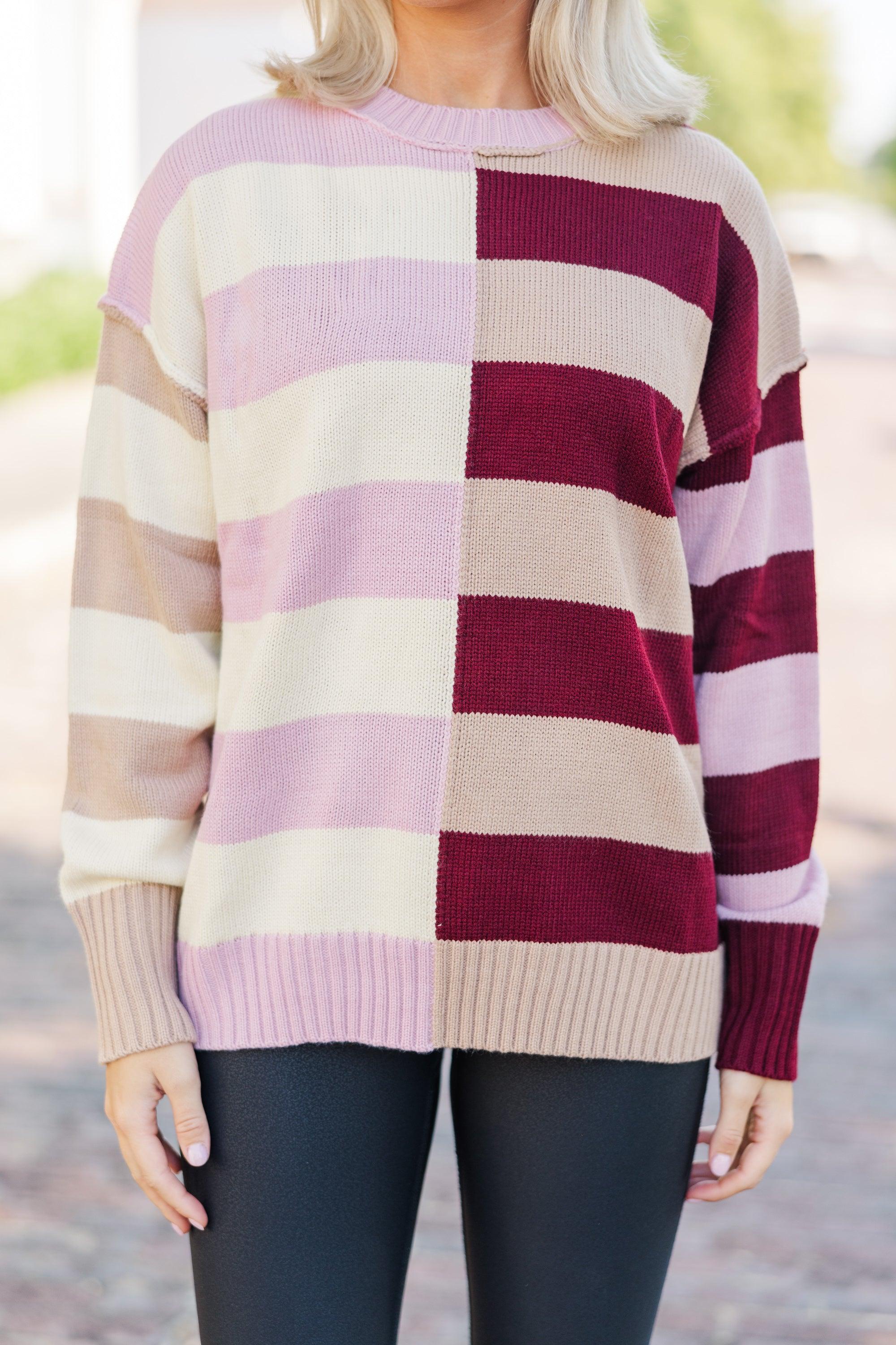 All About You Burgundy Red Striped Sweater Female Product Image