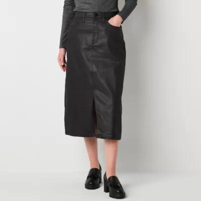 a.n.a Womens Coated Denim Midi High Rise Pencil Skirt Product Image