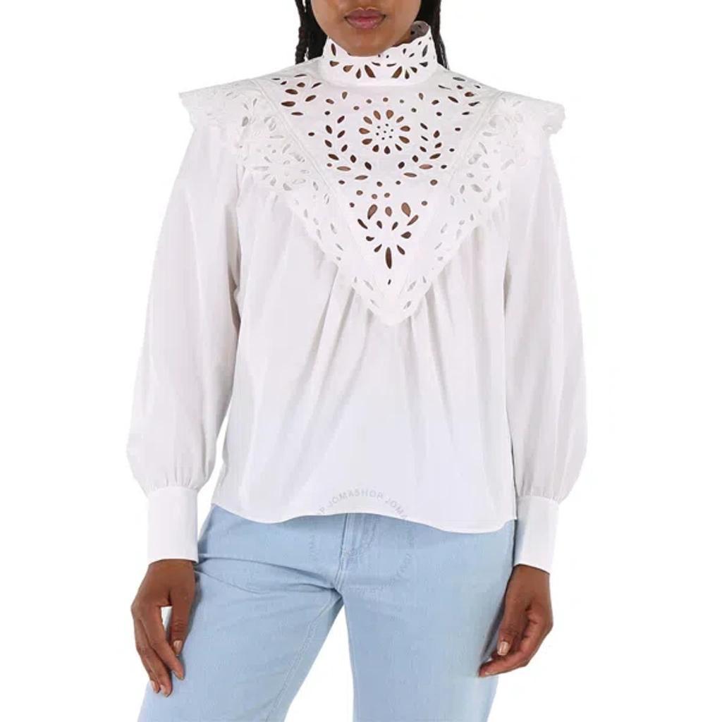 Chloe Ladies White Cotton Poplin High-neck Shirt product image