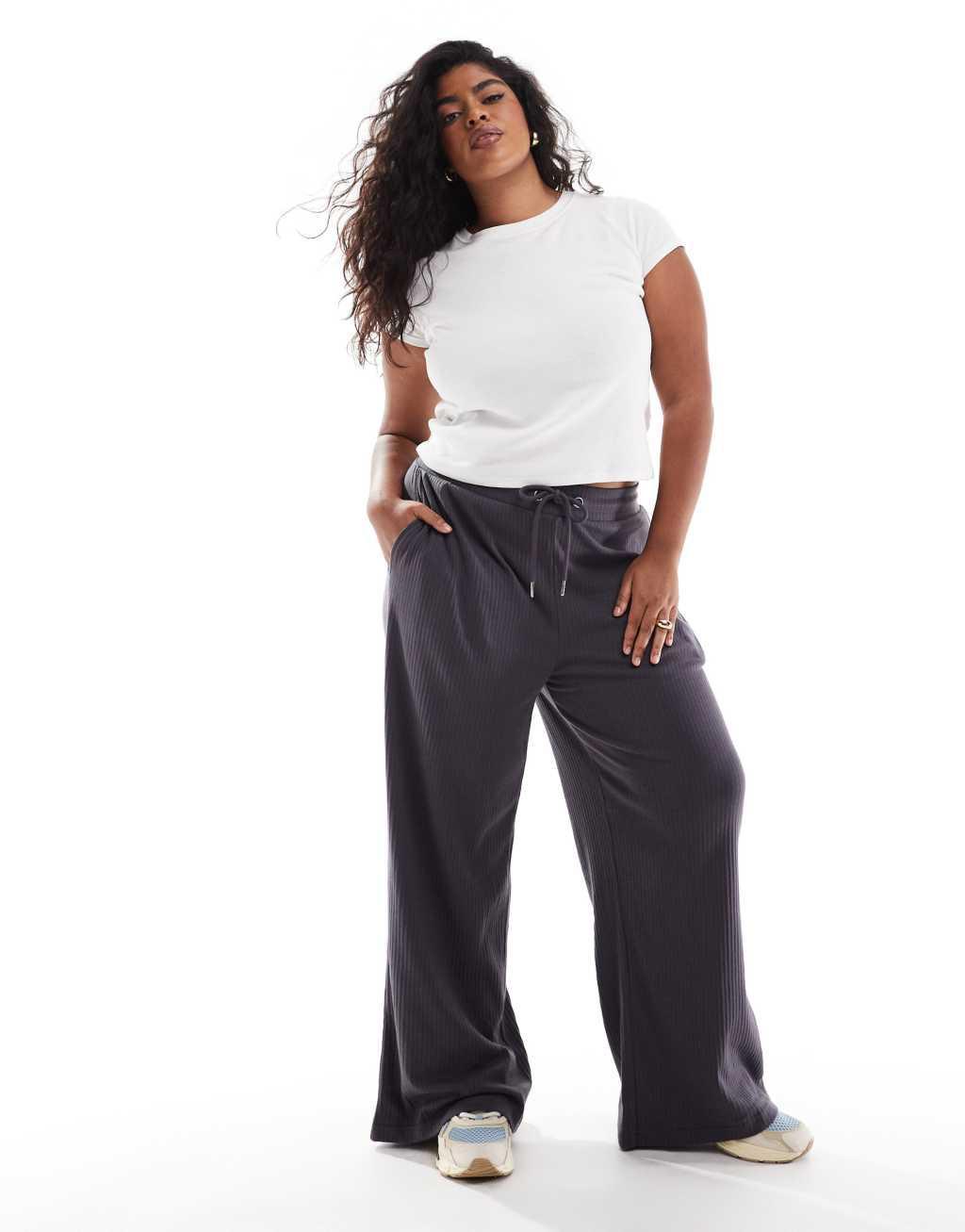 Yours ribbed wide leg sweatpants in gray product image