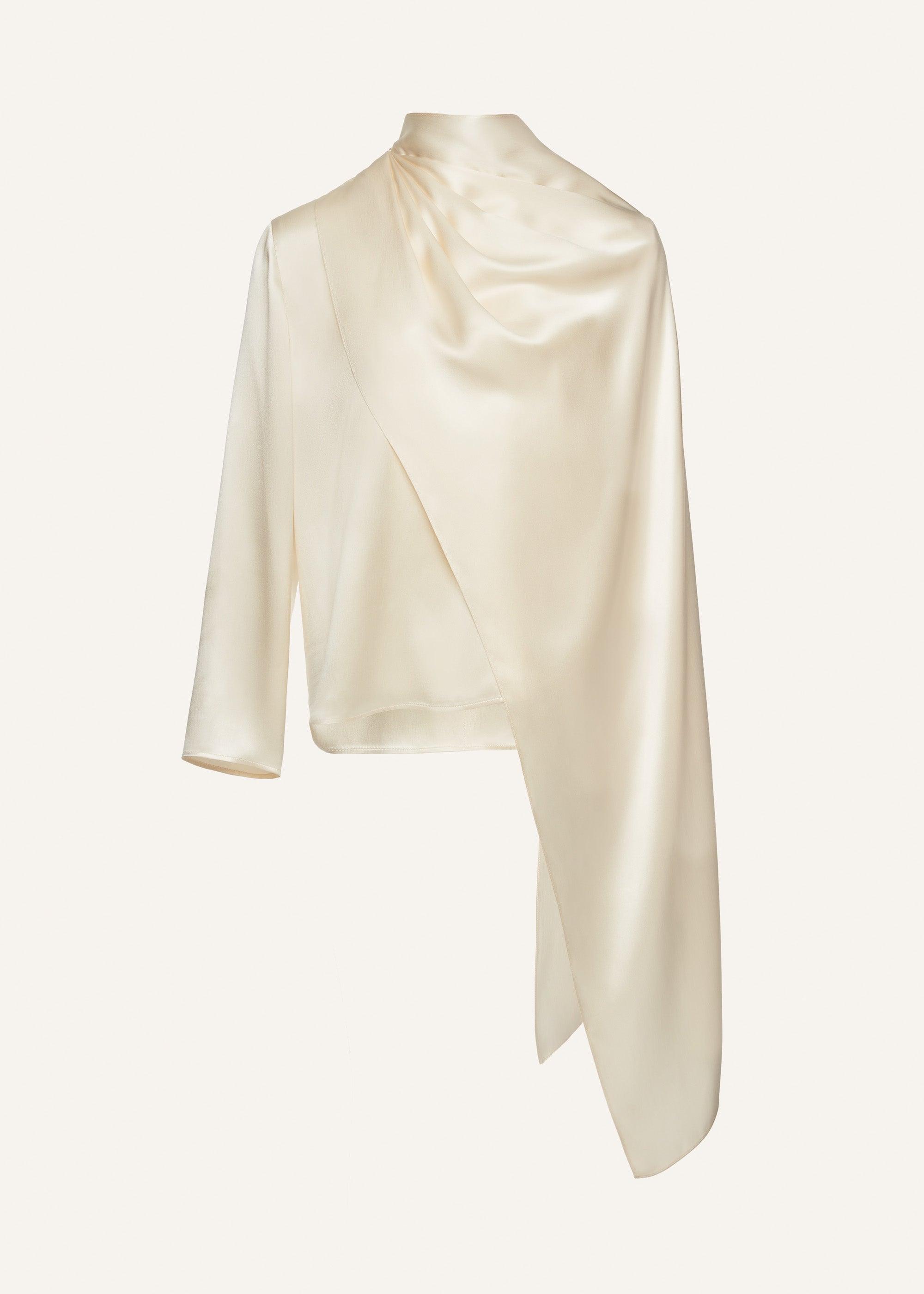 Cape-effect silk blouse in cream Product Image