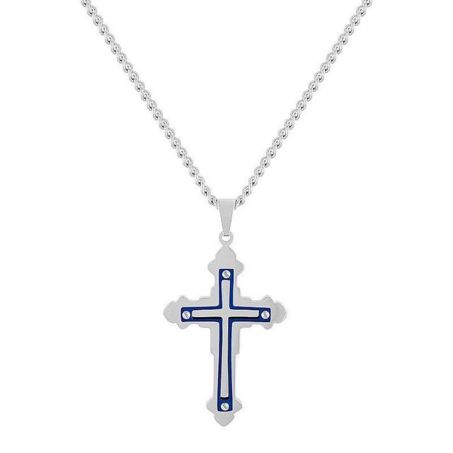 Steel Nation Mens Blue Ion-Plated Stainless Steel Cross Pendant Necklace Two Tone Product Image