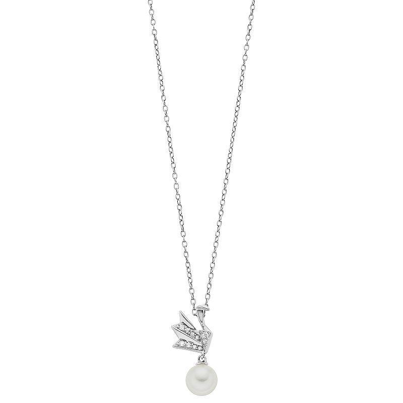 Sterling Silver Freshwater Cultured Pearl & Lab-Created White Sapphire Pendant Necklace, Womens Product Image