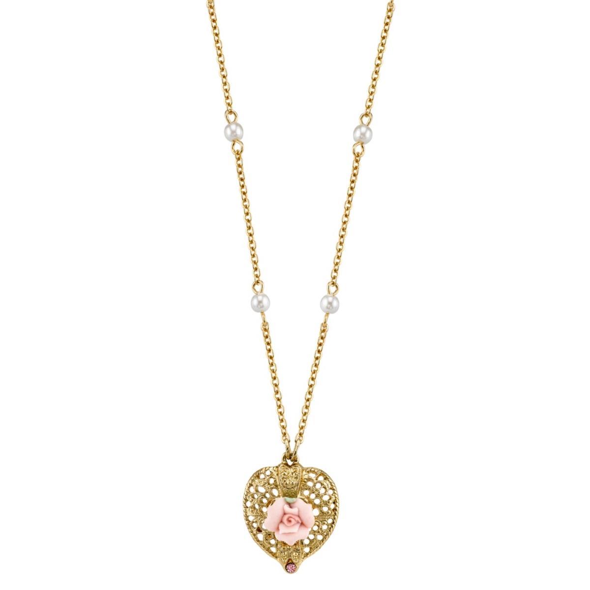 1928 Pink Rose Simulated Pearl Station Necklace, Womens Multicolor Product Image