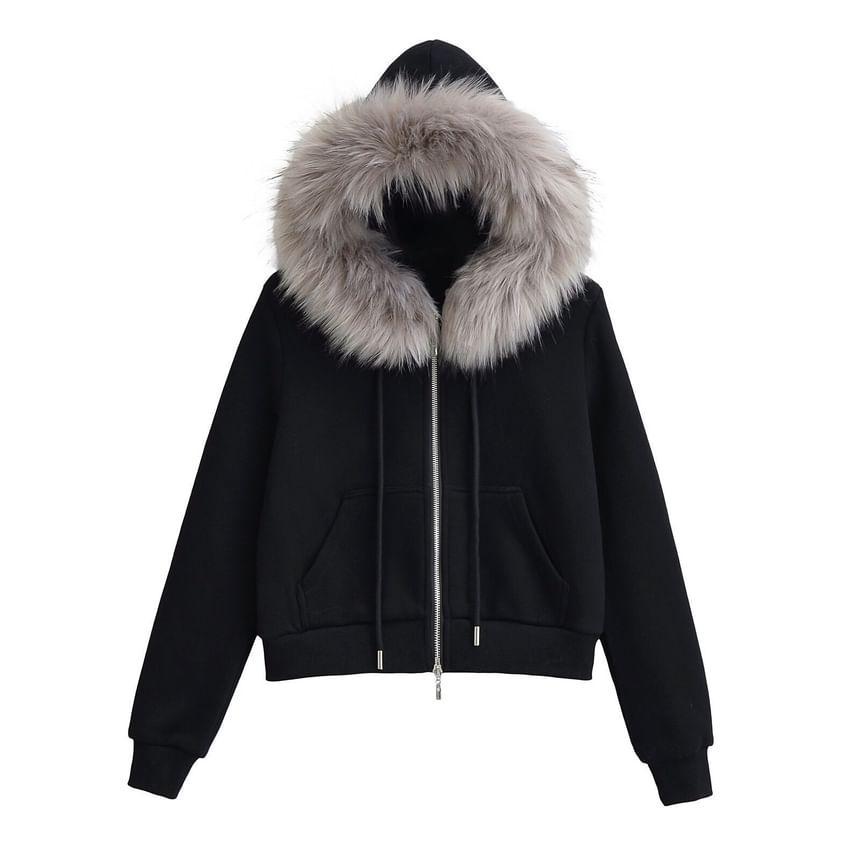 Fluffy Trim Zip Hoodie Product Image