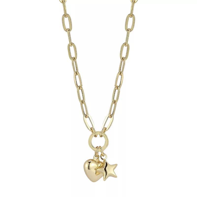 LUMINOR GOLD 14k Gold Star Heart Charm Necklace, Womens Product Image