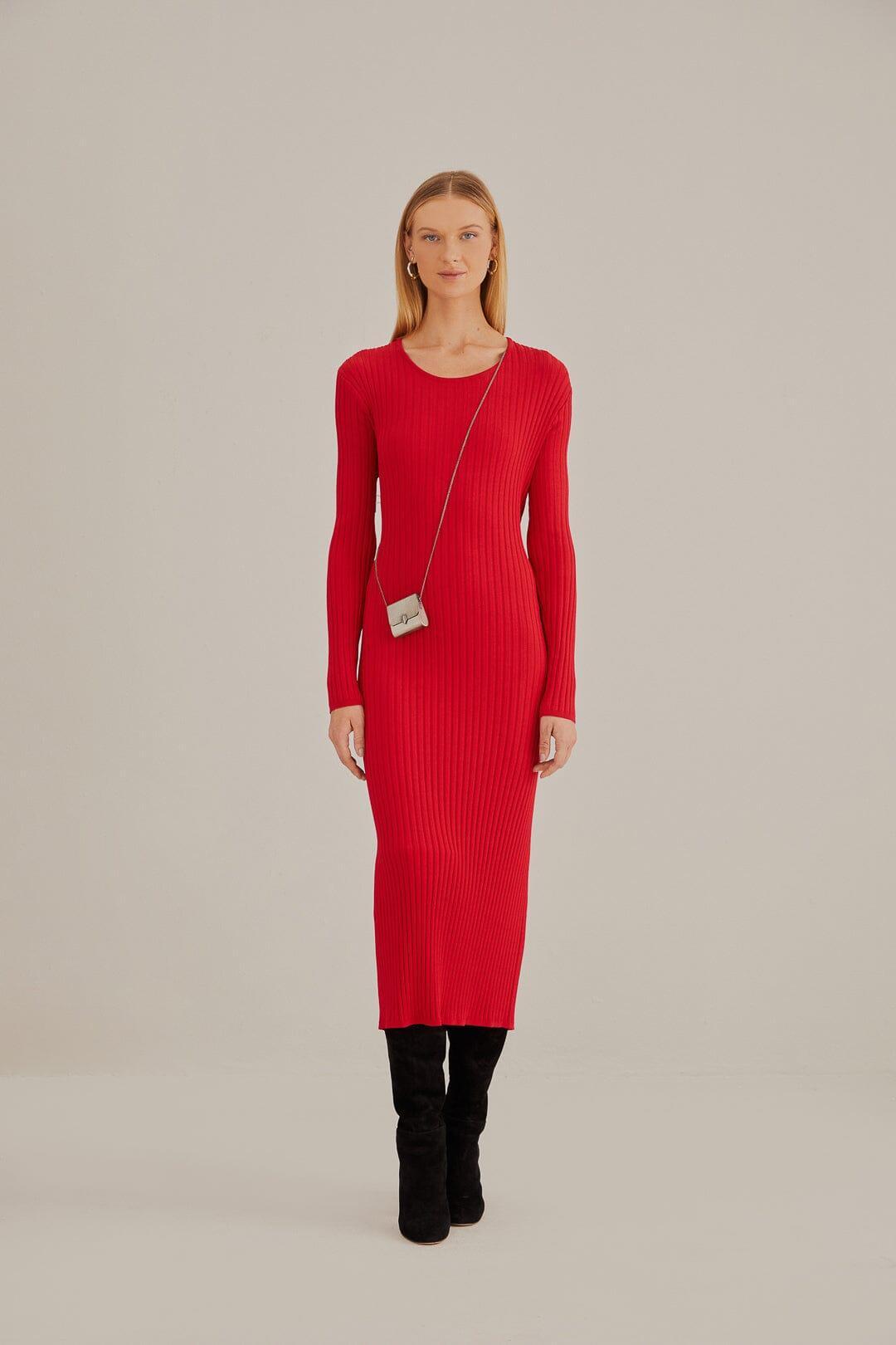 Red Knit Midi Dress Product Image