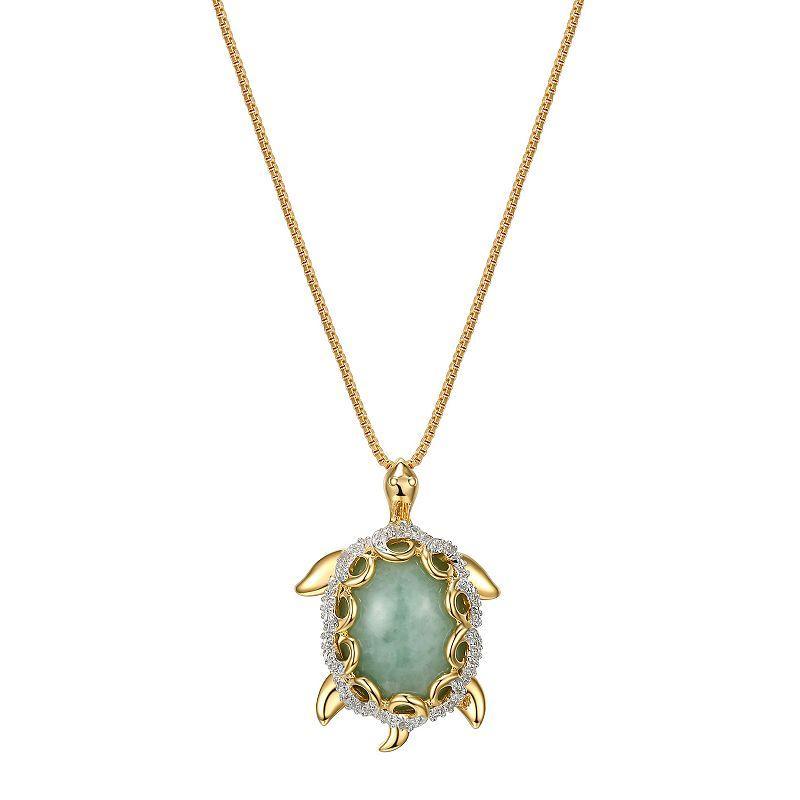 Dynasty Jade 18k Gold Over Sterling Silver Diamond Accent & Jade Turtle Pendant Necklace, Womens Gold Tone Product Image