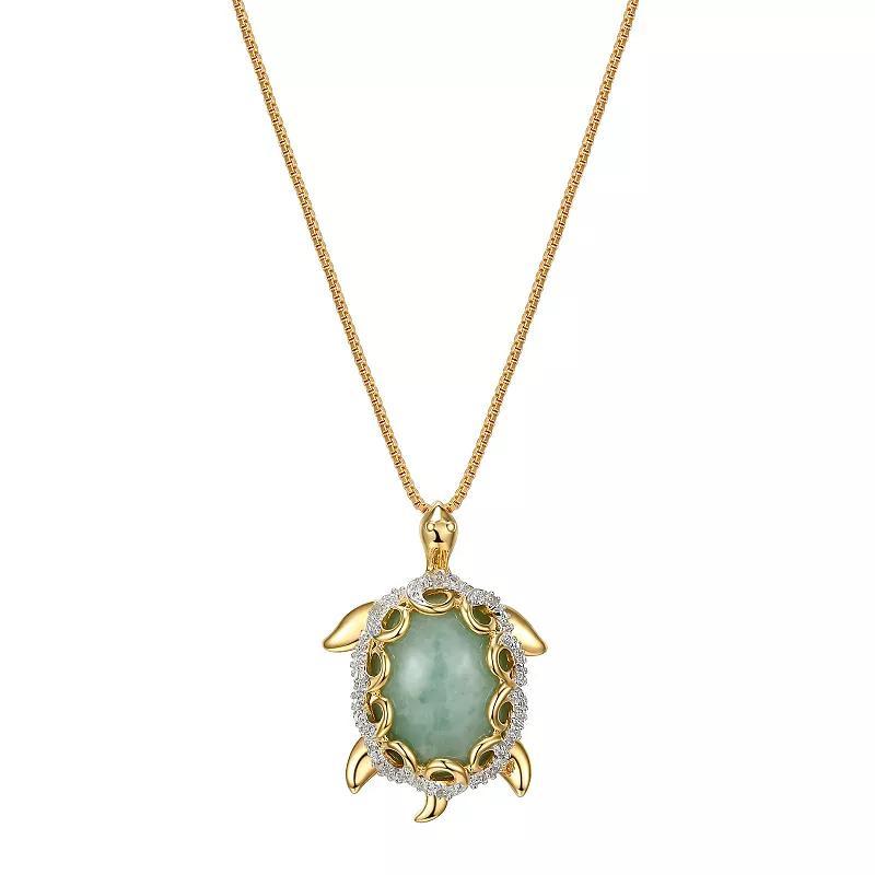 Dynasty Jade 18k Gold Over Sterling Silver Diamond Accent & Jade Turtle Pendant Necklace, Womens Gold Tone Product Image