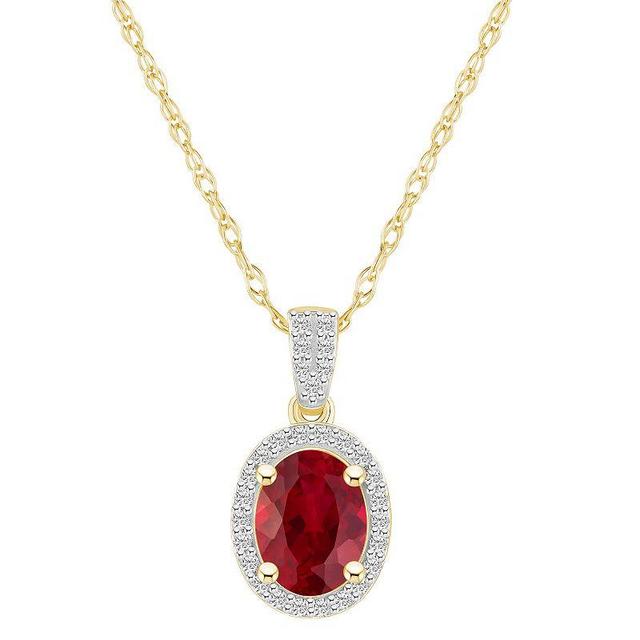 Celebration Gems 10k Gold Oval Gemstone & Lab-Created White Sapphire Halo Pendant Necklace, Womens Created Red Product Image