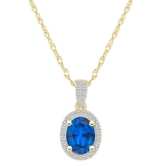 Celebration Gems 10k Gold Oval Gemstone & Lab-Created White Sapphire Halo Pendant Necklace, Womens Created Blue Product Image