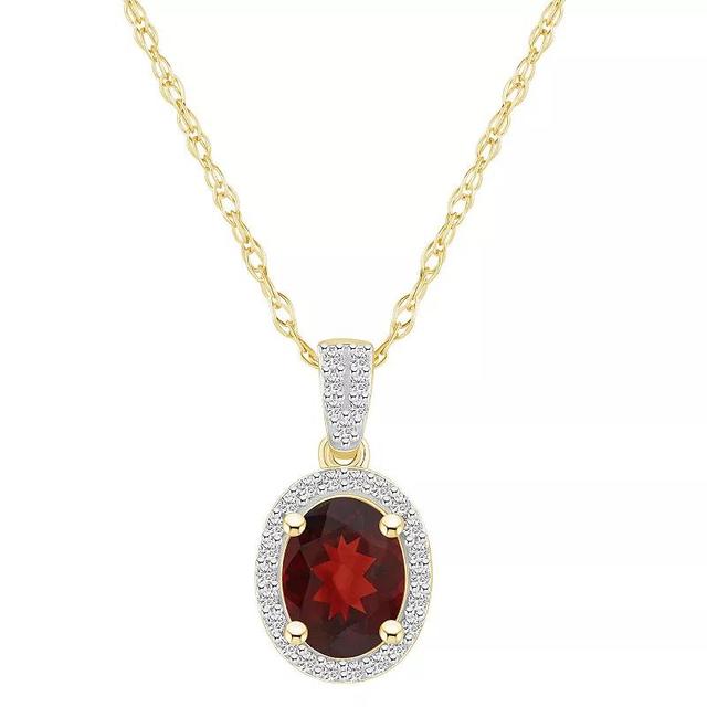 Celebration Gems 10k Gold Oval Gemstone & Lab-Created White Sapphire Halo Pendant Necklace, Womens Red Product Image