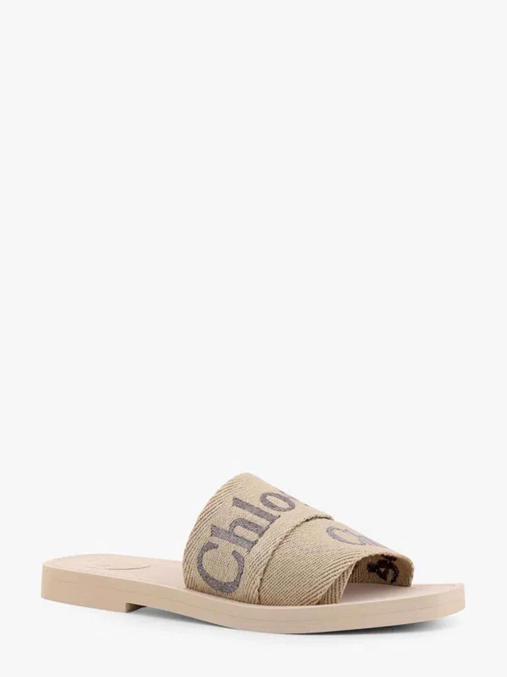 CHLOÉ Beige Canvas Woody Sandals In Cream Product Image