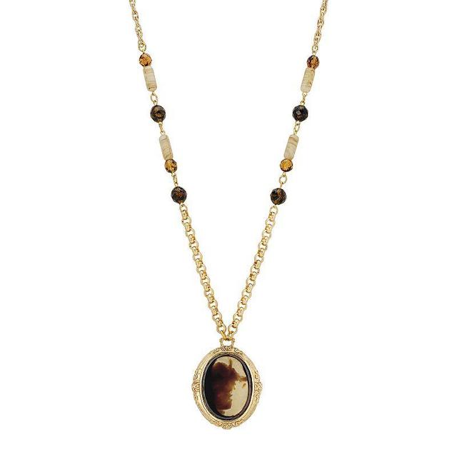 1928 Gold Tone Tortoiseshell Medallion Necklace, Womens, Brown Product Image