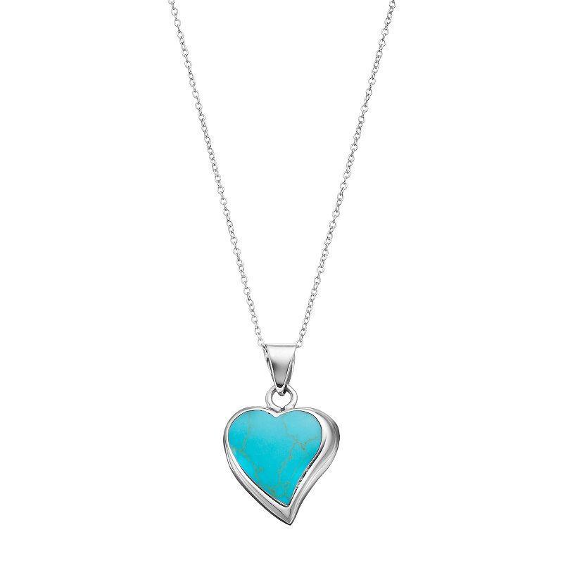 Sterling Silver Simulated Turquoise Heart Pendant Necklace, Womens Turq/Blue Product Image